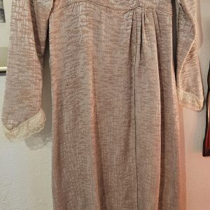 Vintage Handmade Pink Brocade Gown with Lace Details & Corseted Back